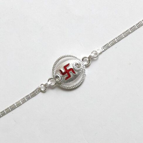 Crafty Creations presents Designer Metal Bracelet Rakhi for Brother on Raksha Bandhan gifting(silver color Swastik metal Bracelet) in Saudi Arabia