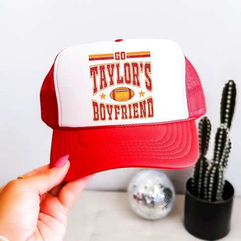 Go Taylor's Boyfriend Hat Trucker Hat Red and Gold Football Fan Classic 5 Panel Mesh Snap Back in Kuwait