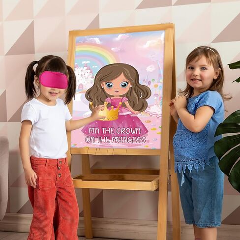 Pin The Crown on The Princess Party Games for Kids Girls Princess Birthday Party Supplies Pin The Tail Game Princess Tea Party Decorations, Large Princess Poster with 24 Crown Stickers in Kuwait