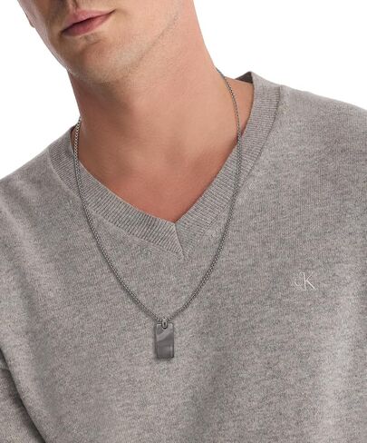 Calvin Klein Metallic Waves Dog Tag Necklace Collection for Men - Stainless Steel, Lobster Closure - Elegant Everyday Wear - Fashion Accessory, Gift for Him in Saudi Arabia
