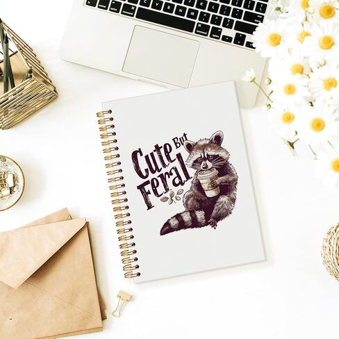 Racoon Notebook Journals, Cute But Feral Raccoon Coffee Spiral Hardcover Journal, Racoon Gifts for Women，5.5x8.3 in Kuwait