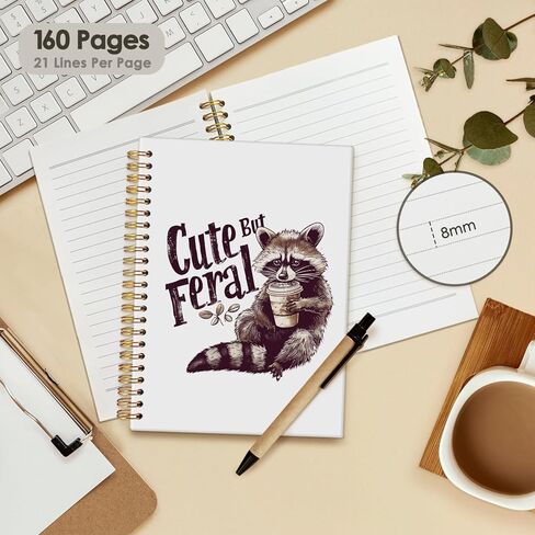 Racoon Notebook Journals, Cute But Feral Raccoon Coffee Spiral Hardcover Journal, Racoon Gifts for Women，5.5x8.3 in Kuwait