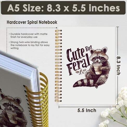 Racoon Notebook Journals, Cute But Feral Raccoon Coffee Spiral Hardcover Journal, Racoon Gifts for Women，5.5x8.3 in Kuwait
