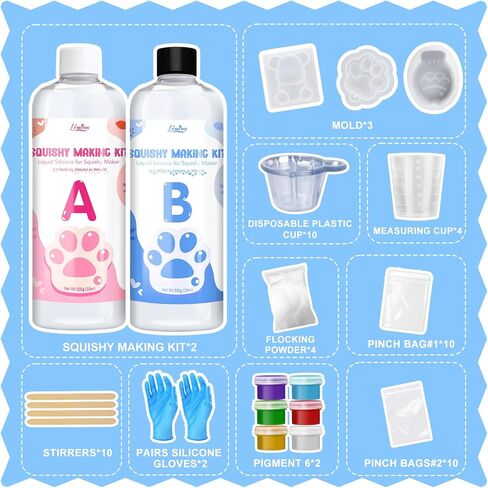 Liquid Silicone Squishy Making Kit - 7oz 1:1 AB Ratio Mixed Super Soft Silicone Rubber for Squishy Maker, Perfect DIY Stress Relief Gift Making Kit for Taba Squishy, Taba Bear, Flocking Cat's Paw in Saudi Arabia