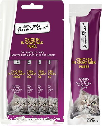 Fussie Cat Super Premium Chicken with Duck in Goat Milk Puree, lickable cat Treats, 0.5oz Pouch Pack of 4 in Saudi Arabia