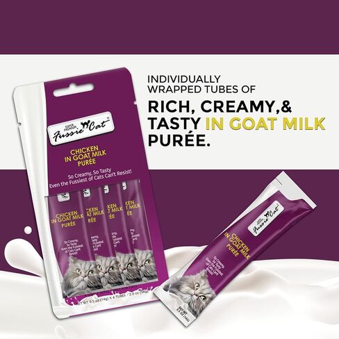 Fussie Cat Super Premium Chicken with Duck in Goat Milk Puree, lickable cat Treats, 0.5oz Pouch Pack of 4 in Saudi Arabia