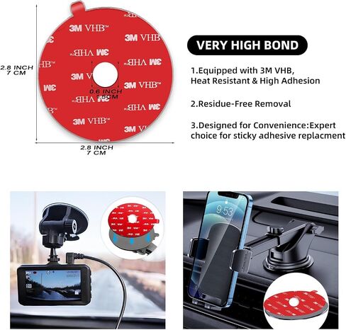 Double Sided Adhesive Pads,Made of 3 M VH B 5952,3 M Round Car Mount Adhesive Replacement.Sticky Dash Cam Mounting Tape.Heavy Duty Tape Sticker for Dashboard &Daily Use.Waterproof,Heat-Resistant.6PCS in Saudi Arabia