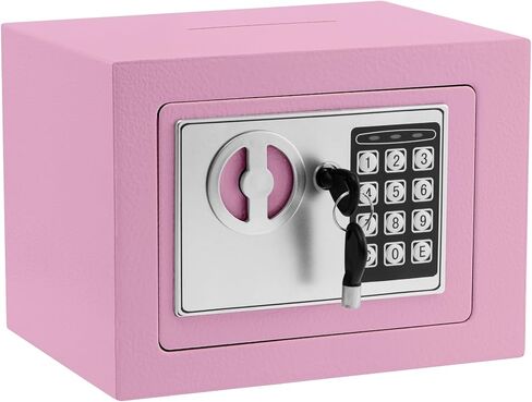 Safe Box Small Safe Box with Digital Keypad & Keys 9.05 x 6.7 x 6.7 inches Wall Safe 0.23 Cuft Mini Security Lock Safe Boxes for Coin Home Office Hotel Rooms Business Jewelry Gun (White) in Saudi Arabia
