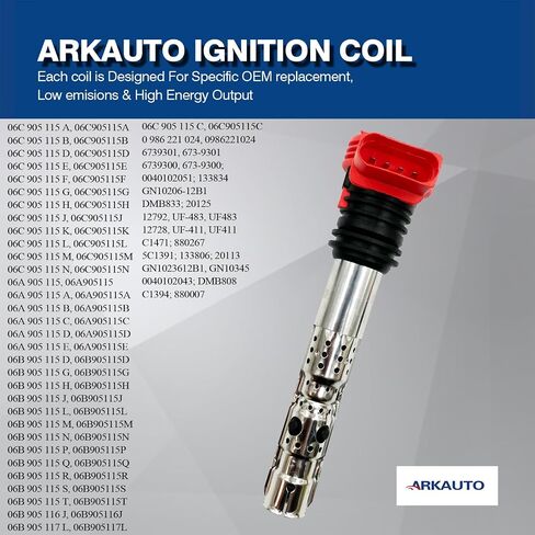 Red Top Ignition Coil Packs UF483 UF411 06C905115A 06A905115 Set of 6 Compatible With Audi A4 A4 Quattro A6 A6 Quattro Allroad Quattro 3.0 2.7T V6 in Saudi Arabia