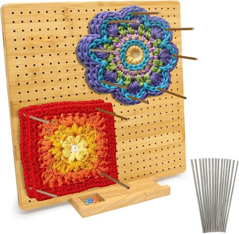 hismocal 16x16 Inch Magnetic Splicing Knitting & Crochet Blocking Board, 4-in-1 Square Bamboo Blocking Board with 15 Pins, Crochet Gifts for Mum, Granny, Upgrade Blocking Mats for Crochet 16'' in Saudi Arabia