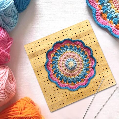hismocal 16x16 Inch Magnetic Splicing Knitting & Crochet Blocking Board, 4-in-1 Square Bamboo Blocking Board with 15 Pins, Crochet Gifts for Mum, Granny, Upgrade Blocking Mats for Crochet 16'' in Saudi Arabia