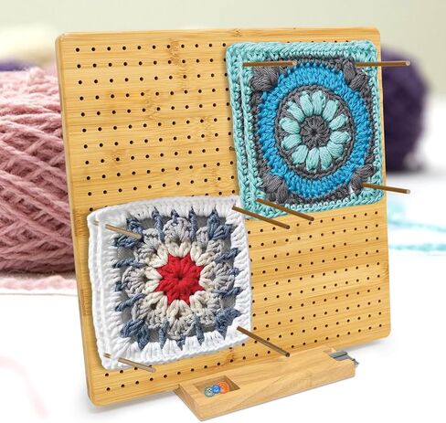 hismocal 16x16 Inch Magnetic Splicing Knitting & Crochet Blocking Board, 4-in-1 Square Bamboo Blocking Board with 15 Pins, Crochet Gifts for Mum, Granny, Upgrade Blocking Mats for Crochet 16'' in Saudi Arabia