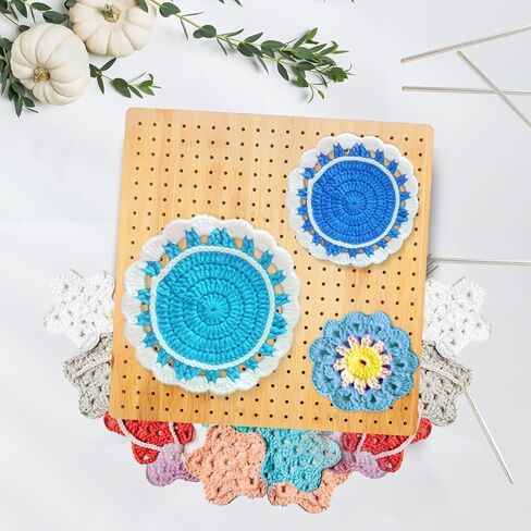 hismocal 16x16 Inch Magnetic Splicing Knitting & Crochet Blocking Board, 4-in-1 Square Bamboo Blocking Board with 15 Pins, Crochet Gifts for Mum, Granny, Upgrade Blocking Mats for Crochet 16'' in Saudi Arabia