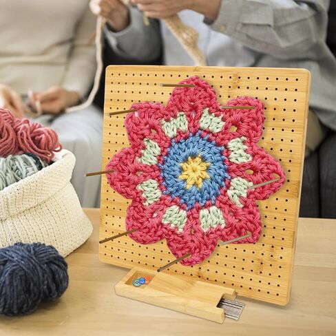 hismocal 16x16 Inch Magnetic Splicing Knitting & Crochet Blocking Board, 4-in-1 Square Bamboo Blocking Board with 15 Pins, Crochet Gifts for Mum, Granny, Upgrade Blocking Mats for Crochet 16'' in Saudi Arabia