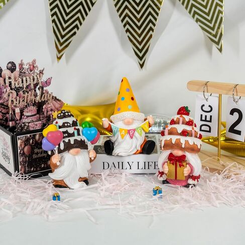 3pcs عيد ميلاد سعيد جنوم ، Gnome Gnome Decortics Party Gnomes Cake Toppers لمهرجان الذكرى وديكور المنزل القزم القزم المصنوع يدويًا الهدايا للنساء (الكعك) in Kuwait