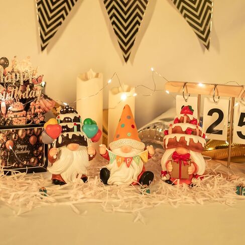 3pcs عيد ميلاد سعيد جنوم ، Gnome Gnome Decortics Party Gnomes Cake Toppers لمهرجان الذكرى وديكور المنزل القزم القزم المصنوع يدويًا الهدايا للنساء (الكعك) in Kuwait