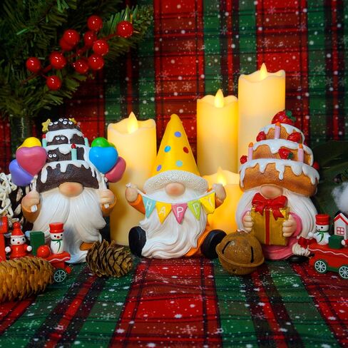 3pcs عيد ميلاد سعيد جنوم ، Gnome Gnome Decortics Party Gnomes Cake Toppers لمهرجان الذكرى وديكور المنزل القزم القزم المصنوع يدويًا الهدايا للنساء (الكعك) in Kuwait