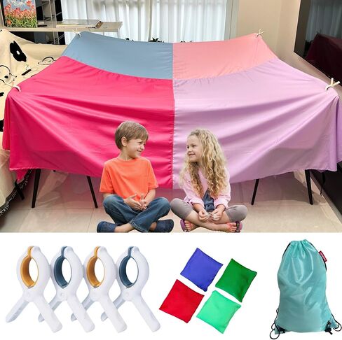 Fort Building Kit for Kids - Large Lightweight Blanket Fort Making kit and Clips - Portable Playhouse Play Tent Fort - Indoor/Outdoor Girls/Boys Toys Ages 4-5 6 7 8-12 in Saudi Arabia