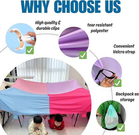 Fort Building Kit for Kids - Large Lightweight Blanket Fort Making kit and Clips - Portable Playhouse Play Tent Fort - Indoor/Outdoor Girls/Boys Toys Ages 4-5 6 7 8-12 in Saudi Arabia