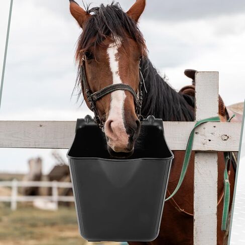 Marsui 4 Pack 15 Quart Plastic Hook Over Feeder, Mountable Livestock and Horse Feed Bucket, Horse Feed Bucket for Farm Field, Stalls, Pasture, Stable to Feed Horses Sheep Cattle Cows ETC in Saudi Arabia