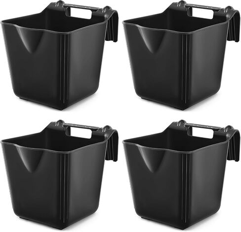 Marsui 4 Pack 15 Quart Plastic Hook Over Feeder, Mountable Livestock and Horse Feed Bucket, Horse Feed Bucket for Farm Field, Stalls, Pasture, Stable to Feed Horses Sheep Cattle Cows ETC in Saudi Arabia