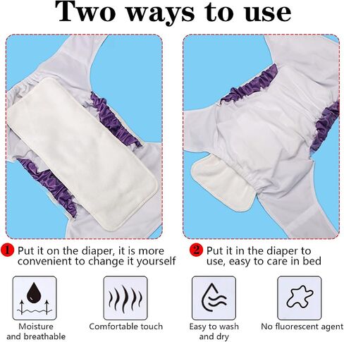 6Pcs Microfiber Reusable Diaper Inserts for Adult Cloth Diapers, Washable Disability Diaper Inserts for Incontinence Care, 4 Layers Microfiber Pad (6 Pack Inserts-L) in Saudi Arabia