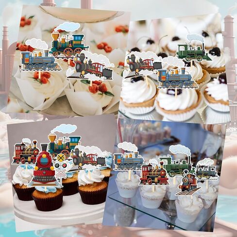 Chugga Chugga اثنان من زخارف الحفلات - Yoyuspy 36pcs 2nd Train Birthday Party Decoration Cupcake Topcake Decord Birthday Decor in Kuwait