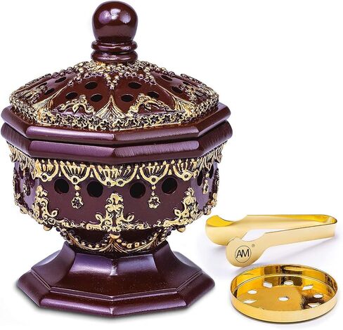 Am Lux Octagon Beagens Burner - Bakhoor Cone Holders | الراتينج الراتنج الفحم | mabkhara | للمكتب وديكور الغرفة الروحية الهدايا الإسلامية (بني) in Kuwait