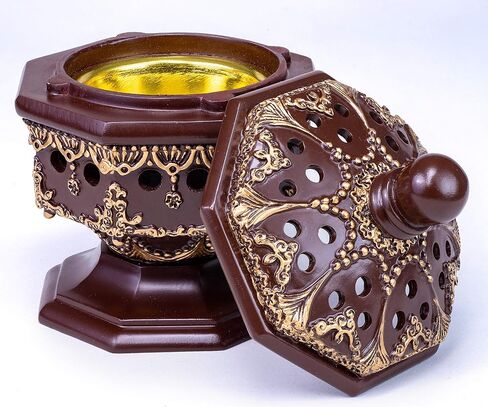 Am Lux Octagon Beagens Burner - Bakhoor Cone Holders | الراتينج الراتنج الفحم | mabkhara | للمكتب وديكور الغرفة الروحية الهدايا الإسلامية (بني) in Kuwait