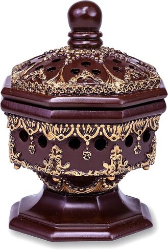 Am Lux Octagon Beagens Burner - Bakhoor Cone Holders | الراتينج الراتنج الفحم | mabkhara | للمكتب وديكور الغرفة الروحية الهدايا الإسلامية (بني) in Kuwait