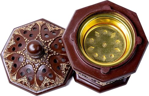 Am Lux Octagon Beagens Burner - Bakhoor Cone Holders | الراتينج الراتنج الفحم | mabkhara | للمكتب وديكور الغرفة الروحية الهدايا الإسلامية (بني) in Kuwait