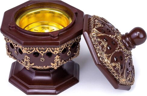 Am Lux Octagon Beagens Burner - Bakhoor Cone Holders | الراتينج الراتنج الفحم | mabkhara | للمكتب وديكور الغرفة الروحية الهدايا الإسلامية (بني) in Kuwait
