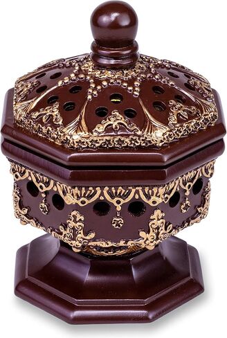 Am Lux Octagon Beagens Burner - Bakhoor Cone Holders | الراتينج الراتنج الفحم | mabkhara | للمكتب وديكور الغرفة الروحية الهدايا الإسلامية (بني) in Kuwait