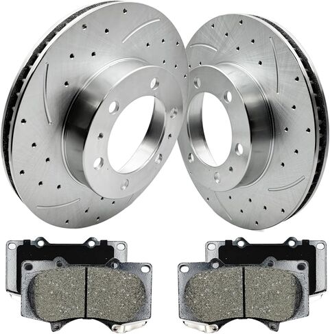 Front Replacement Brake Rotors Kit for 2003-2009 4Runner, 2005-2021 Tacoma, 2007-2014 FJ-CRUISER, Drilled Slotted Brake Rotors & Ceramic Brake Pads (31327 D976) in Saudi Arabia