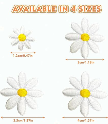 40Pcs 4 Sizes Daisy Flower Iron On Patches, Cute Embroidery Applique Patch for DIY Decoration Clothes, Pants, Hats, Backpacks, Sewing Patches for Girls, Women in Saudi Arabia