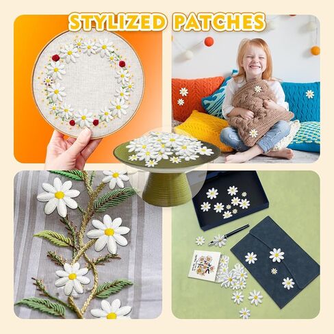 40Pcs 4 Sizes Daisy Flower Iron On Patches, Cute Embroidery Applique Patch for DIY Decoration Clothes, Pants, Hats, Backpacks, Sewing Patches for Girls, Women in Saudi Arabia