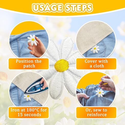 40Pcs 4 Sizes Daisy Flower Iron On Patches, Cute Embroidery Applique Patch for DIY Decoration Clothes, Pants, Hats, Backpacks, Sewing Patches for Girls, Women in Saudi Arabia