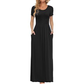 AUSELILY Women's Summer Smocked Short Sleeve Long Maxi Dresses for Women 2025 New in Saudi Arabia