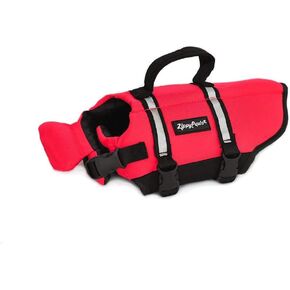 ZippyPaws Adventure Dog Life Jacket - Dog Life Vest for Swimming & Boating, Fits Small Pets, Lightweight Dog Flotation Device for Water Safety, Padded Handle, Adjustable Fit, 16-20" - Small, Red in Kuwait