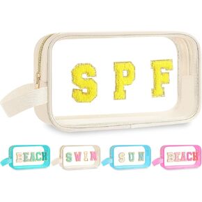 Kacctyen Clear Swim SPF Makeup Bag Preppy Chenille Letter Cosmetics Nylon Broogh Makeup Makeup Makeup Pouch Acces for Women (Teal ، Beach) in Kuwait