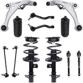 Detroit Axle - Front 12pc Suspension Kit for 2007-2013 Nissan Altima, 2 Struts w/Coil Springs, 2 Lower Control Arms, 2 Sway Bars, 4 Tie Rods, 2 Boots, 2008 2009 2010 2011 2012 Replacement in Kuwait