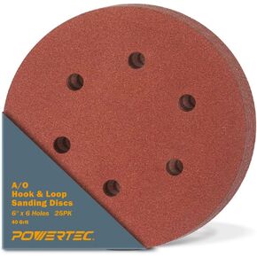 POWERTEC 45232-P2, 320 Grit, 6 Inch 6 Hole Hook and Loop Sanding Discs, Sandpaper for Random Orbital Sander, Air Sander, Pneumatic Sander, Dual Action Sander, 50PK in Kuwait