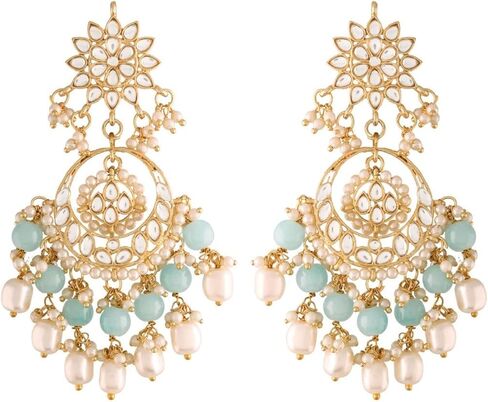 I Jewels Gold Plated Indian Wedding Bollywood Pearl Kundan Beaded Chandbali Earrings for Women (E2916Sb) in Saudi Arabia