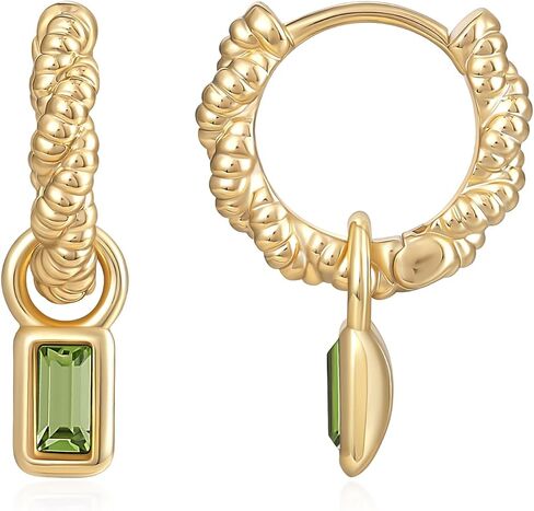 Gold Hoops Earrings for Women Dainty Twist Small Emerald Cut Crystal Charm Drop Dangle Hypoallergenic Earring in Kuwait