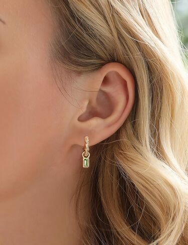 Gold Hoops Earrings for Women Dainty Twist Small Emerald Cut Crystal Charm Drop Dangle Hypoallergenic Earring in Kuwait