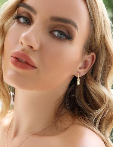 Gold Hoops Earrings for Women Dainty Twist Small Emerald Cut Crystal Charm Drop Dangle Hypoallergenic Earring in Kuwait