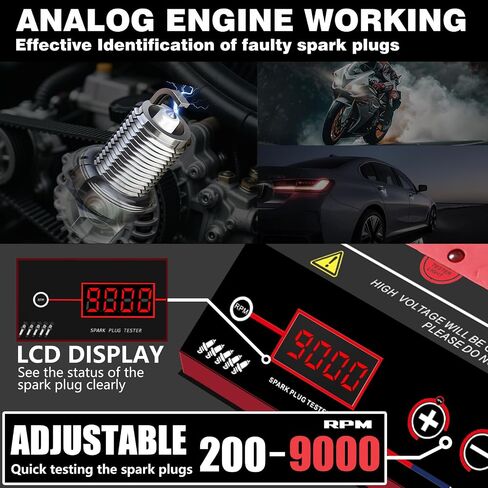 Spark Plug Tester, 5 Holes Test Spark Plug Tool, Car Motorcycle Engine Ignition Tester 0 to 9000 RPM Spark Tester Socket with Digital Display ST500Pro in Saudi Arabia