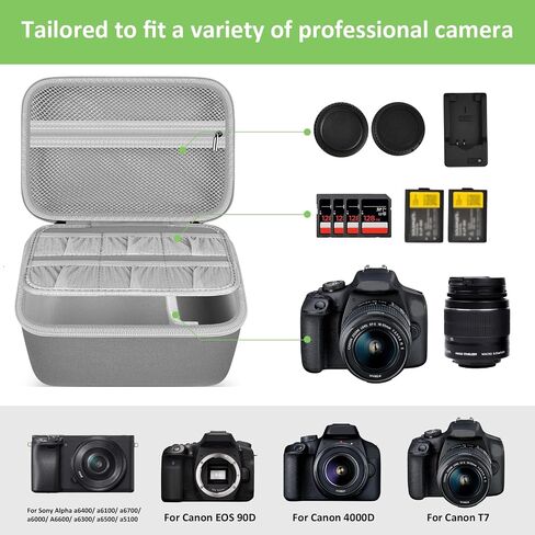 علبة الكاميرا الرقمية متوافقة مع كاميرات DSLR Canon EOS T7/ 90D/ 4000D/ T100 ، أيضًا مع Sony Alpha A6400/ A6100/ A6700/ A6000/ A6600/ A6300 ، حامل لبطاقة SD وأكثر (صندوق فقط) in Kuwait