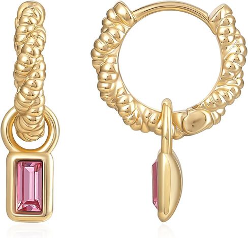Gold Hoops Earrings for Women Dainty Twist Small Emerald Cut Crystal Charm Drop Dangle Hypoallergenic Earring in Kuwait