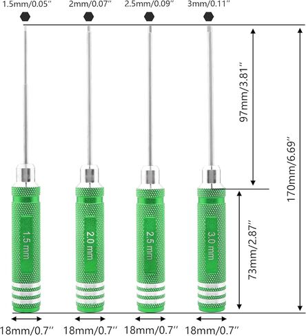 4 Pieces Hex Screw Driver Set 1.5mm 2.0mm 2.5mm 3.0mm Allen Wrench Keys Screwdriver Kit RC Repair Tools for Traxxas RC Car Drone Multi-Axis Helicopter Arrma Axial Losi Redcat Racing (Blue) in Kuwait
